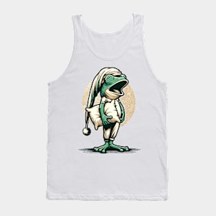 Sleepy frog wearing a nightcap, holding a pillow Tank Top